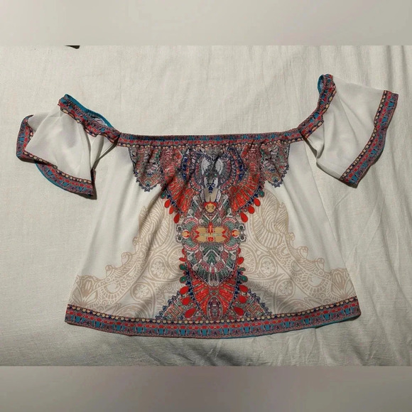 Flying Tomato Short Sleeve Tropical Floral Off The Shoulder Top Small - Picture 1 of 2